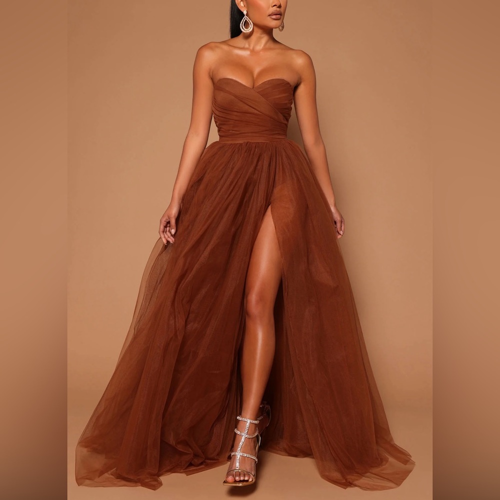 Brown Tulle Ball Gown